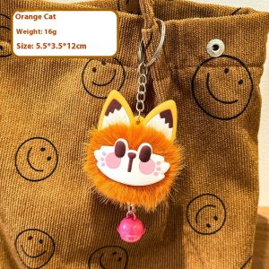 MOUSSON กุญแจห้อยรูปแมวขนฟูน่ารัก สำหรับกระเป๋า พวงกุญแจสัตว์การ์ตูนน่ารักพร้อมระฆัง
