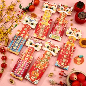 LSMSMAVDS 6pcs 3D New Year Stretch Red Envelopes Chinese Style Traditional 2025 Snake Year Money Bag Cartoon Lucky Red Pocket Spring Festival Supplies