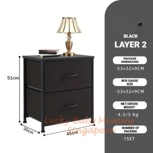 Fabric Drawer Sidetable | 2-Tier Bedside Cabinet with Wooden Top & Steel Frame【Fireheart Warrior】