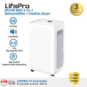 【Ready Stock in SG】LifePro DH18S Dehumidifier 2-in-1 with Clothes Dryer 18L/Day Capacity Quiet Operation App-Controlled Negative Ion Purification Large 4.5L Water Tank