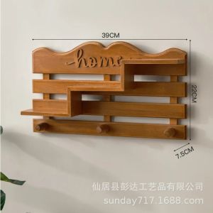 Sacesr Entrance Wall Hangers Key Holder Solid Wood Storage Rack Door Wall  Wall Hooks Key Hanger Plants Pot Storage Shelf Home Decor 6K4N7