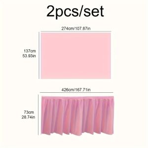 2 PCS Disposable Table Skirt Tablecloth Set Waterproof Plastic Pleated Table Skirt Combo Easy to Assemble Table Cover