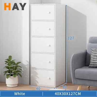 Storage Cabinet Book Cabinet Bookcase with Doors Multipurpose Shelf Rak Buku Home Kabinet Baju White/Wooden Cabinet 6 Layers Home Cabinet