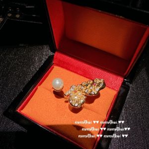 Nhẫn Đá Quý Hoa Sen Đôi Hoa Sen Vẽ Cổ Điển Ý  Vintage Mạ 18K Vàng Kim   Nhẫn Zircon Khóa