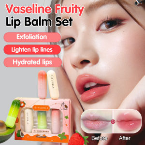 Moisturizing Lip Balm Set Fruit Scented Vaseline Formula 3 Piece Lip Care
