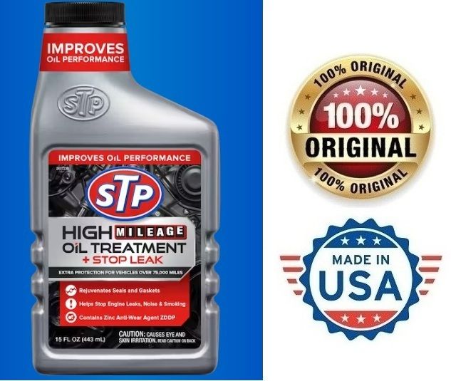 READY STOCK STP HIGH MILEAGE OIL TREATMENT + STOP LEAK 15OZ 443ML Lazada