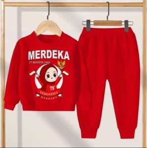 SETELAN 17 AGUSTUSAN ANAK/SETELAN SWEATER ANAK 17 AGUSTUS VIRAL BAHAN KATUN PLICE