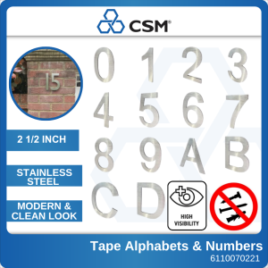 CSM SUS Tape Letters Numbers Stainless Steel Sticker Sign Door House 0-9 S T Symbol 2.5 Inch