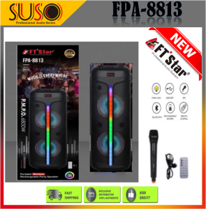 FT STAR FPA-8813 8.5inch X 2 Big Karaoke Trolley Party Bluetooth Tws Speaker With Wire Microphone