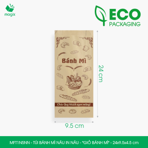 MFT1N5NN - 24x9.5x4.5 cm - 500 Túi bánh mì Nâu in sẵn họa tiết GIỎ BÁNH MÌ - Bao bánh mì Túi giấy thực phẩm an toàn