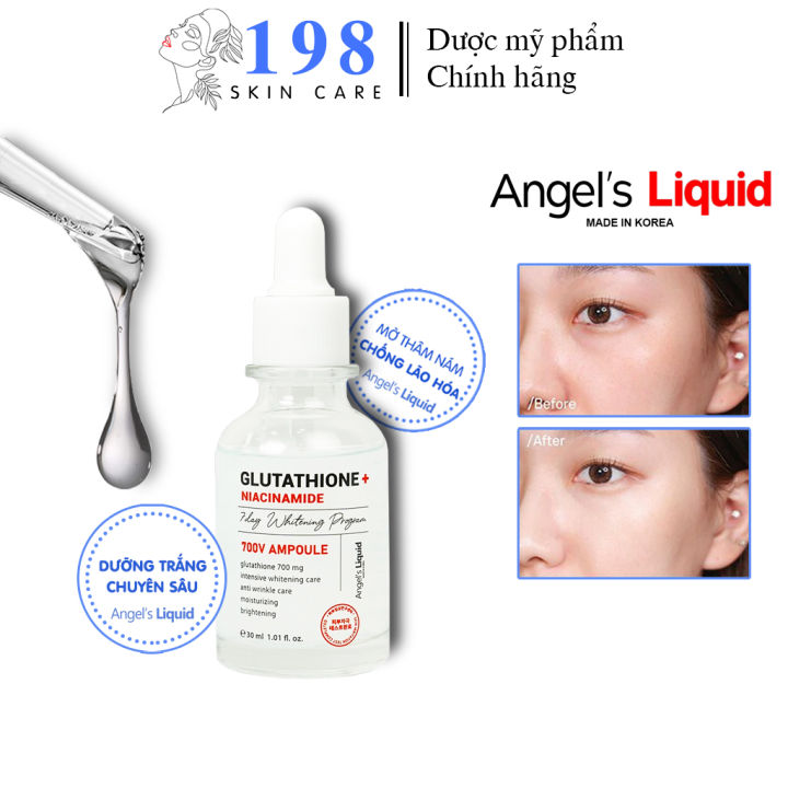 Huyt thanh truyn trng xo m thm nm Serum Angels Liquid Glutathione  Plus Niacinamide 700 V-ampoule 30ml Serum Chng Lo Ha V Lm Sng Da  Serum iu Chnh m en V Tng