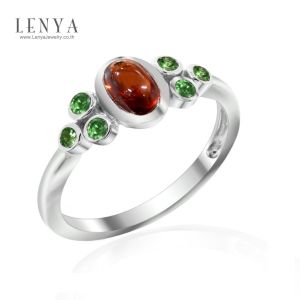 LENYA แหวนพลอยโกเมน เสริมด้านใจแกร่ง สำเร็จ มั่นคง ขนาด 6x4 มิล ตัวเรือนเงินแท้925 ชุบทองคำขาว