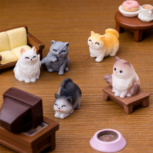 [caichuitan] Mini Cat Ornament Cartoon Kitten Micro Landscape Dollhouse Model Car Interior Home Desktop Decoration