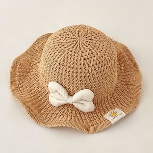 ANANAA Big Bowknot Summer Baby Bucket Hat Wide Brim Sweet Princess Sun Hat Cute Hollow Out Beach Hat Girls 3-8 Years Old