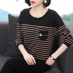 Long Sleeve Stripe T-shirt Women Large Loose Bottoming Shirt Spring Autumn Small Daisy Top