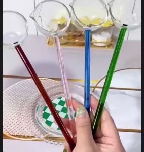 Muỗng/Thìa Đong Thuỷ Tinh Chịu Nhiệt Cán Dài Màu Sắc Có Vòi Rót Phụ Kiện Chụp Ảnh Thức Ăn - Chihirostore.decor