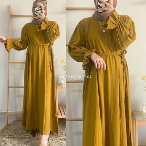 ERLENA MIDI DRESS TALI KATUN CRINGKLE AIRFLOW GAMIS WANITA POLOS HITAM