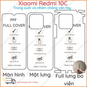 Dán dẻo PPF Xiaomi Redmi 10C/ Redmi 10A loại trong nhám da cá sấu dành cho màn hình mặt lưng full lưng bo viền