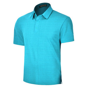 เสื้อยืดกอล์ฟโปโลแบบแห้งพอดีตัวสำหรับผู้ชายเสื้อยืดลำลองปกลายทางระบายอากาศได้ดีแนวสปอร์ตผ้ายืดความชื้น