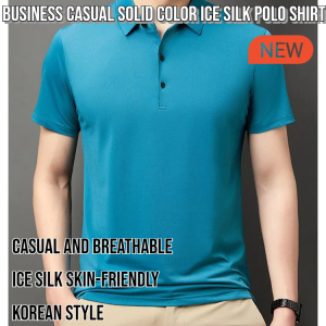 New fashion Summer Business casual solid color ice silk polo shirt  lapel thin mens shirt Korean style
