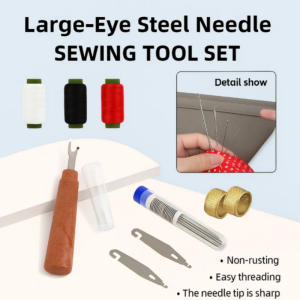 Hand Sewing Needle Set Big Eye Steel Needles for Quilting DIY Fabric Crafts Portable Household Sewing Tools
