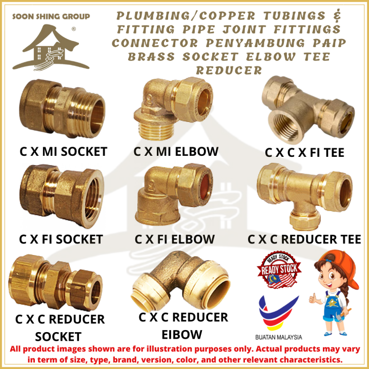 Plumbing Copper Tubings & Fitting Pipe Joint Fittings Connector Penyambung  Paip BRASS SOCKET ELBOW TEE REDUCER