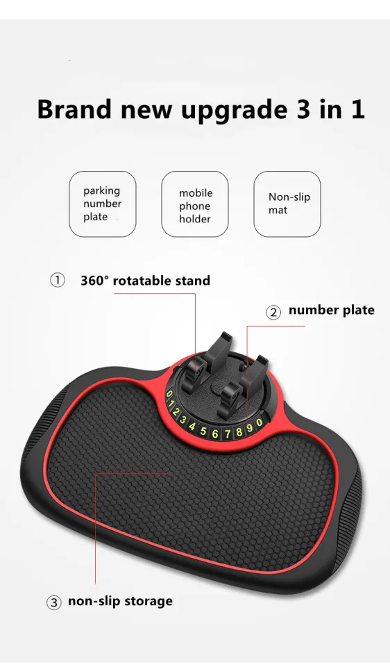 Tappetino Antiscivolo Per Cruscotto Auto Universale - Con Supporto Telefono Girevole 360° E Numero Parcheggio Temporaneo