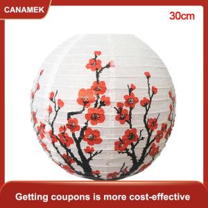 【CANAMEK 】 30 35cm Plum Blossom Round Paper Lantern Lamp Shade Chinese Antique Paper Lantern New Year Paper Lampshade Home Decor