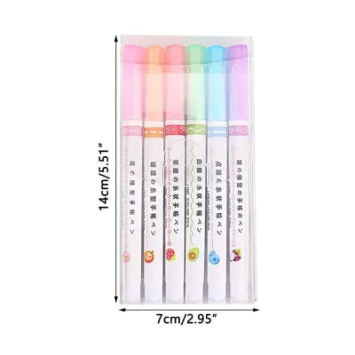 6Pcs/Set Line Shaped Highlighter Pen Multi Color Roller Tip Curve Pen Marker Highlighter DIY School Supply
