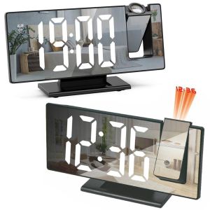 UTOPUS Adjustable Brightness Projection Alarm Clock Large Mirror Screen Temperature Display LED Electronic Clock Multifunctional Digital Alarm Clock Bedroom