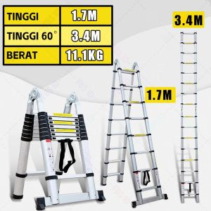 MH Tangga Teleskopik Multifungsi Aluminium Tangga Lipat 3.4-5.0M Telescopic Ladder