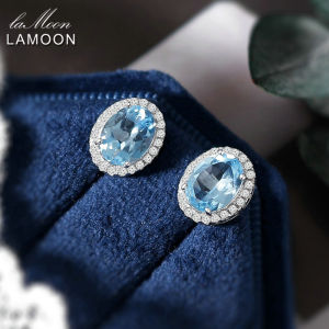 LAMOON Natural Topaz Earrings For Women Gemstone Earring Blue Stone 925 Sterling Silver White Gold Plated Wedding Jewelry EI020