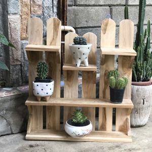 ชั้นไม้วางกระบองเพชร ชั้นโชว์ตกแต่งบ้าน ชั้นวางต้นไม้ ชั้นวางกระถางต้นไม้ ชั้นสวนหย่อม ชั้นวางในครัว DIY teak wook ชั้นติดผนัง แบบแขวน 2จุด