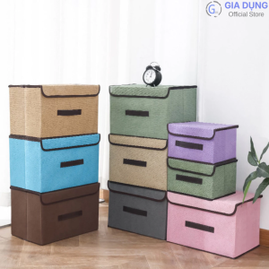 Hộp vải đựng đồ đa năng G01 bộ 2 cái gấp gọn có khung trang trí nhà cửa đựng quần áo đồ lót ga giường có nắp đậy gấp gọn vải bố mịn sang trọng