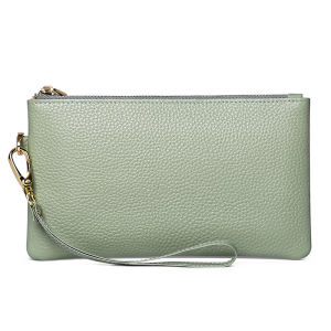 Womens Genuine Leather Wristlet Clutch Phone Holder Long Wallet Purse Gold Zipper HandBag with Wrist Strap