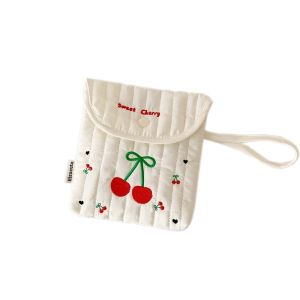 ERYRG Large Capacity Embroidery Cherry Cosmetic Bag Square Cat Makeup Bag Cute Wristband Sanitary Napkin Storage Bag Women