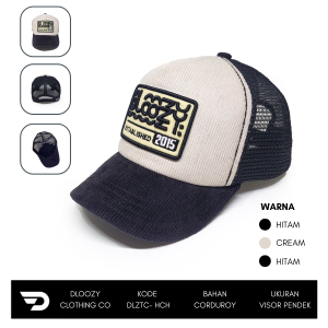 DLOOZY Topi Corduroy Jaring Visor Pendek Pria Dewasa Original Distro Cream Hitam