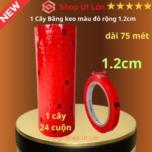 Băng keo màu đỏ OPP rộng 1.2cm dài 75 mét lõi giấy 3mm 1 cây 24 cuộn giá tại xưởng