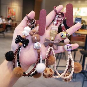 Mobile Phone Lanyard Short Vintage Maillard Color Bracelet Autumn Winter Ball Ball Pendant Keychain Shell Universal Female