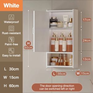 Durable Wall Mounted Mirror Cabinet All-in-One Bathroom Organizer Adjustable Shelves Small Bathroom
