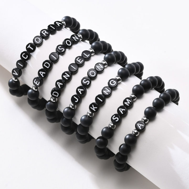 Vnox Fashion Name Black Carnelian Stone Men Beaded Bracelet Chain DIY ...