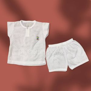 Cotton Eyelet Baby T-shirt Button Set/Comfortable Breathable