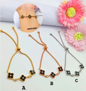 Gelang Emas Titanium Wanita Gelang Tangan Clover Kristal Berlian Gelang Perhiasan Mewah