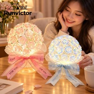Runvictor Diy Rose Flower Nightlight Handmade Eternal Bouquet For Valentine Mothers Day Birthday Home Desk Decor Gift