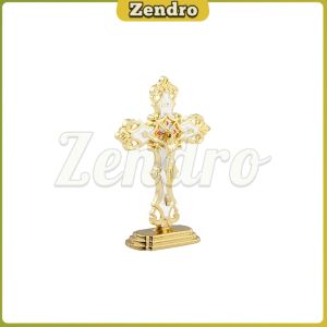 ZEO Standing Crucifix Saint Benedict Metal Crucifix Cross Ornament Decoration Car and Office