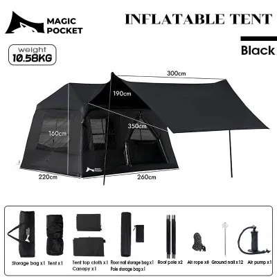 Magic pocket เต็นท์เป่าลม แบบหนา กันแดด กันฝน สําหรับตั้งแคมป์กลางแจ้ง UPF50+ ขนาด 7-9 คน