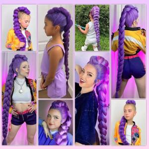 Christmas gift 【AYLMER】 26inch Cosplay Wig KPOP Rumi Long Purple Braided Dress Up Accessories DIY Ponytail Braid Heat Resistant Synthetic Wig