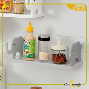 ONE-C864 Rak Dinding Tempel Kamar Mandi Motif Gajah Tanpa Paku Serbaguna / Rak Dapur dengan Gantungan / Rak Gantung Multifungsi Storage Rack Import