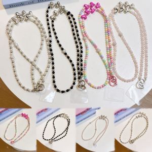 SDG ลูกปัดประดับลูกปัด สายคล้องโทรศัพท์มือถือรูปหัวใจ ป้องกันการสูญเสีย เส้นทแยงมุมเส้นเล็ก โซ่โทรศัพท์ Crossbody แฟชั่นสำหรับผู้หญิง ชุดกระโปรงยาว ห่วงโซ่โทรศัพท์มือถือ DIY ของตกแต่งแขวน