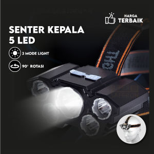 Headlamp Senter Kepala 5 LED Rotasi 90 Derajat Rechargeable USB Portable